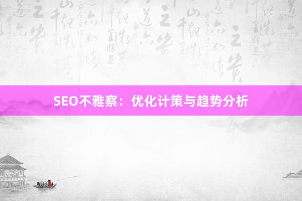 SEO不雅察：优化计策与趋势分析